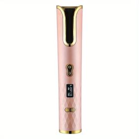 Fully Automatic Hair Curler Multifunctional Rechargeable Hair Curler Travel Home Portable Carry-on Wireless Curling Stick (Color: Pink)